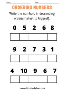 Ordering Numbers worksheet